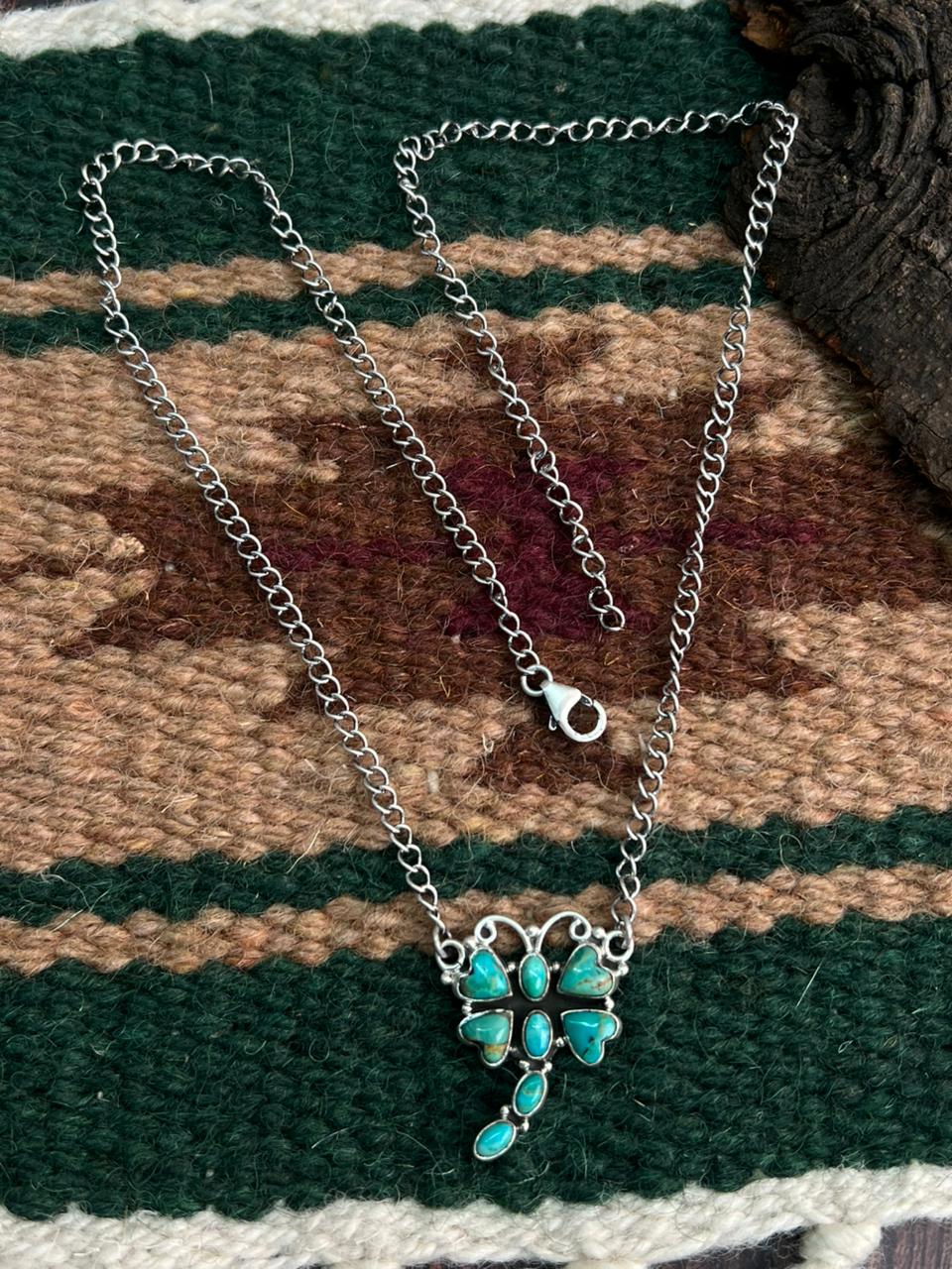 "Heart Collection" Handmade Sterling Silver Kingman Turquoise Necklace "Signed Nizhoni" Nizhoni Traders LLC