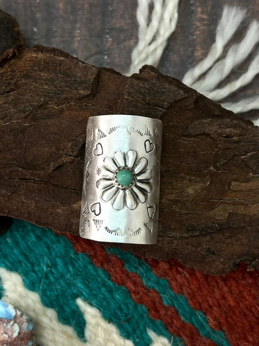 Handmade Sterling Silver Kingman Turquoise Hair Pin "Stamped Nizhoni" Nizhoni Traders LLC