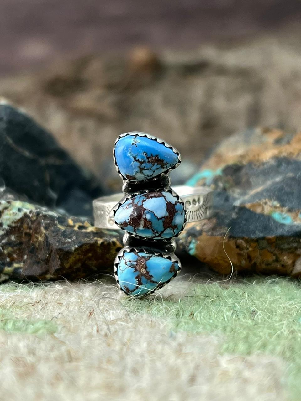 Handmade Sterling Silver Golden Hills Turquoise Adjustable Ring "Signed Nizhoni" Nizhoni Traders LLC