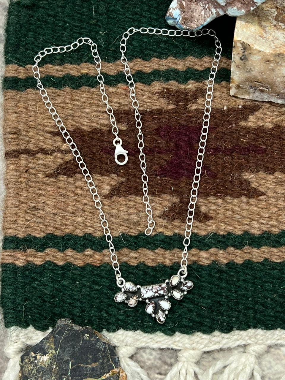 Handmade Sterling Silver Wild Horse Magnesite Necklace "Signed Nizhoni" Nizhoni Traders LLC