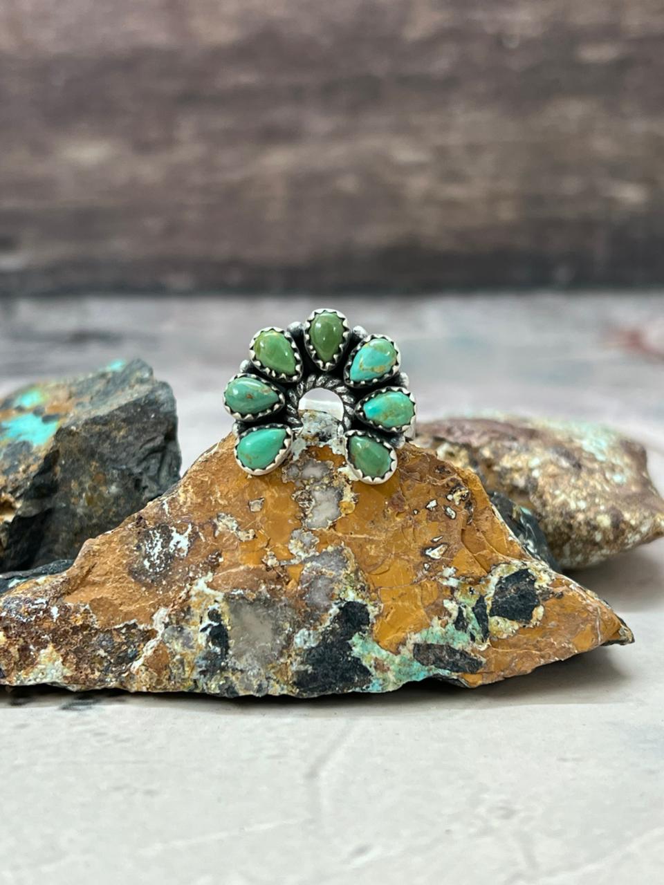 Handmade Sterling Silver Kingman Turquoise Naja Ring Adjustable "Signed Nizhoni" Nizhoni Traders LLC
