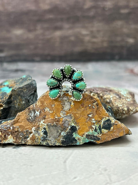Handmade Sterling Silver Kingman Turquoise Naja Ring Adjustable "Signed Nizhoni" Nizhoni Traders LLC