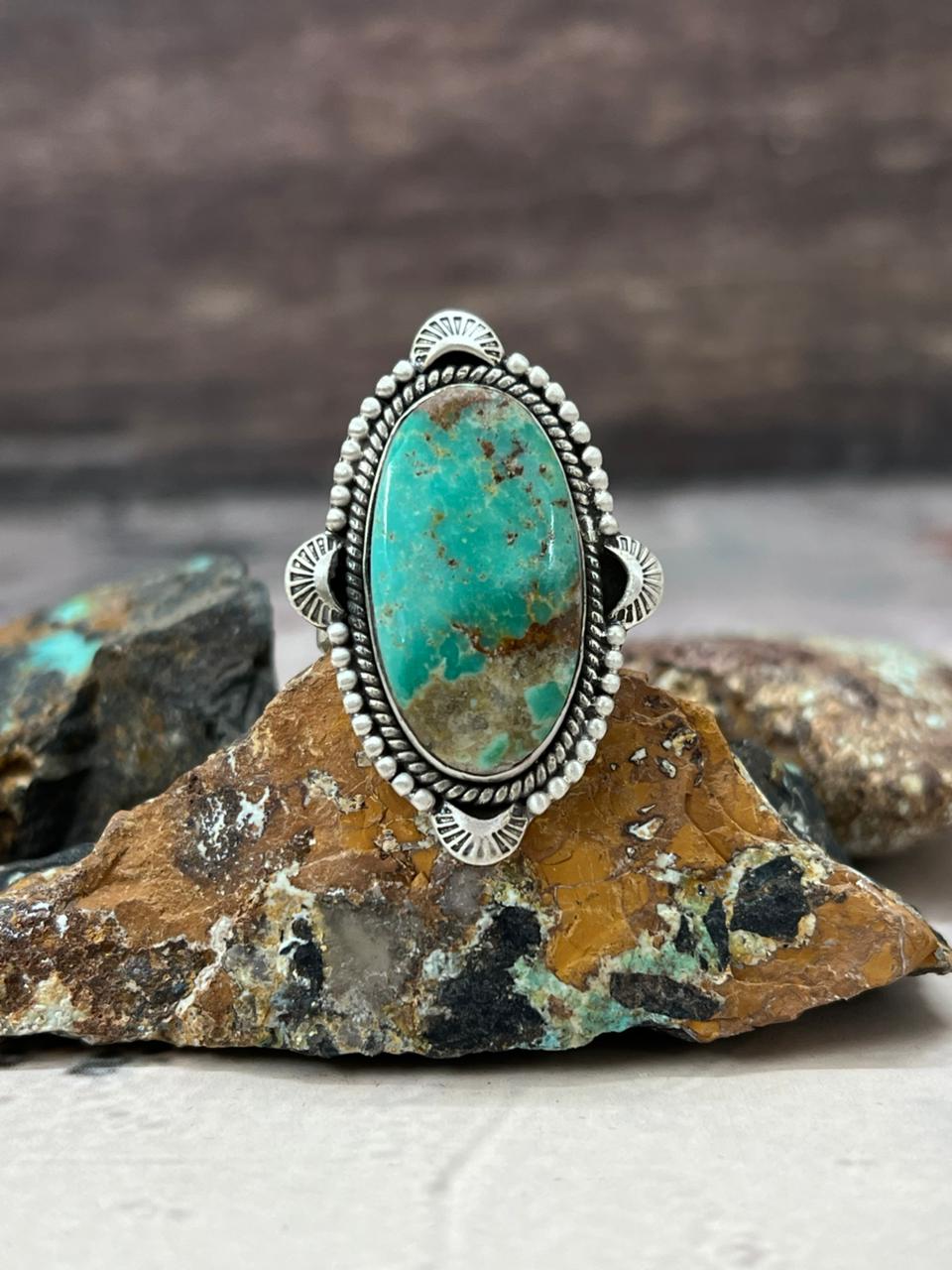 Handmade Sterling Silver Mantis Turquoise Adjustable Ring "Signed Nizhoni" Nizhoni Traders LLC