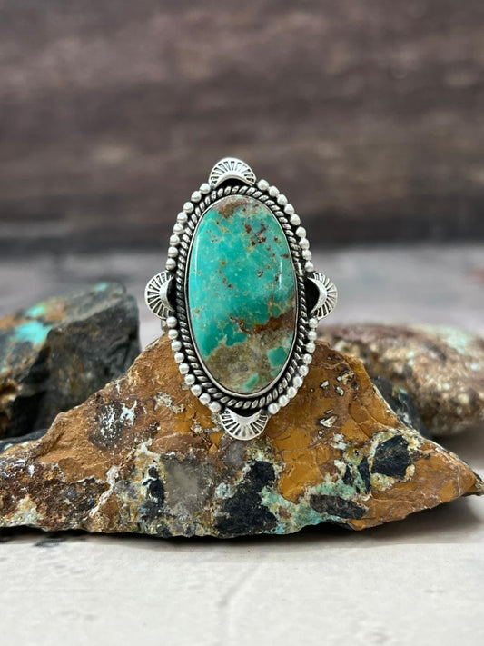 Handmade Sterling Silver Mantis Turquoise Adjustable Ring "Signed Nizhoni" Nizhoni Traders LLC