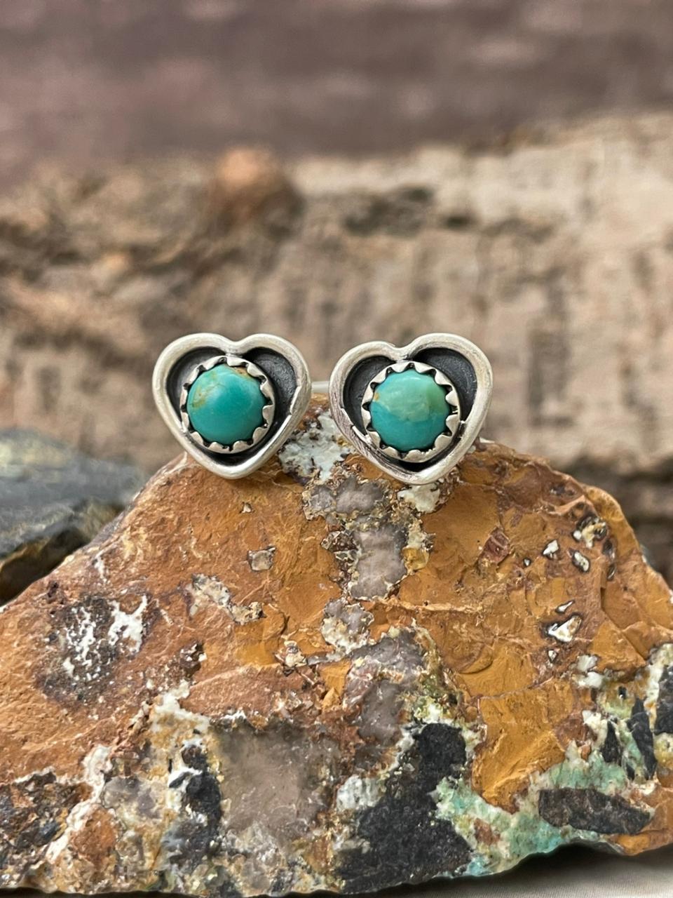"Heart Collection" Handmade Sterling Silver Kingman Turquoise Adjustable Ring "Signed Nizhoni" Nizhoni Traders LLC
