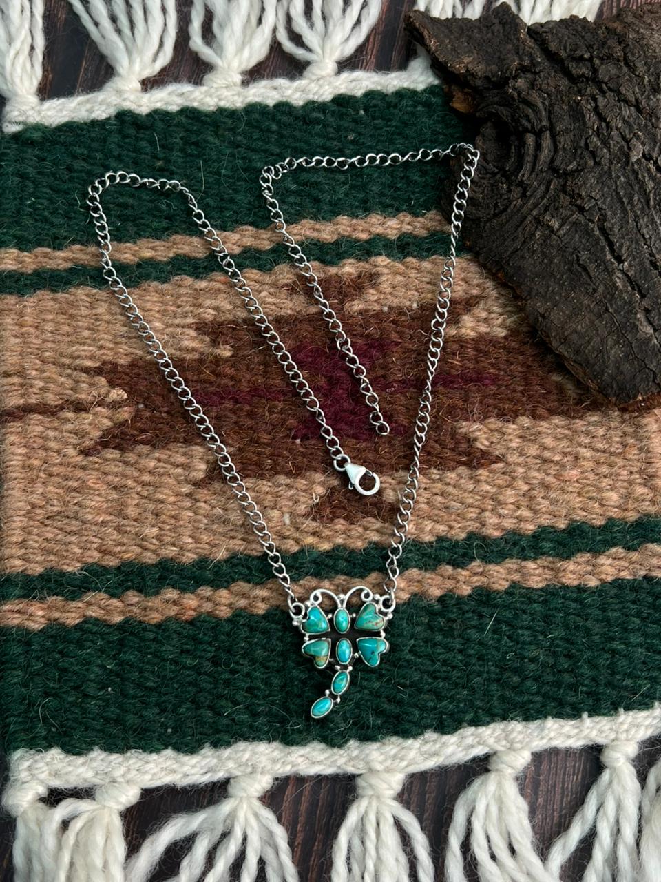 "Heart Collection" Handmade Sterling Silver Kingman Turquoise Necklace "Signed Nizhoni" Nizhoni Traders LLC