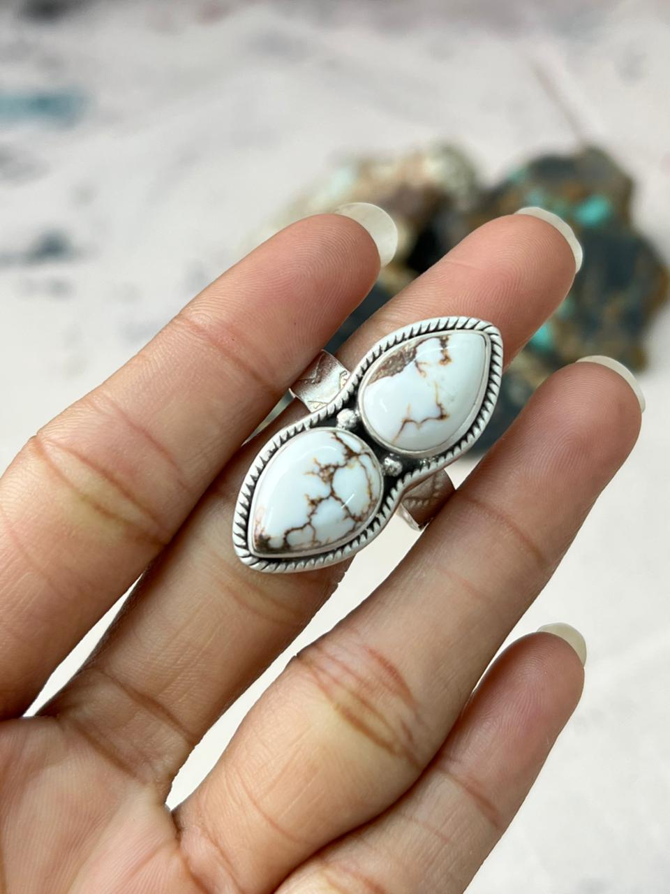 Handmade Sterling Silver Wildhorse Magnesite Adjustable Ring "Signed Nizhoni" Nizhoni Traders LLC