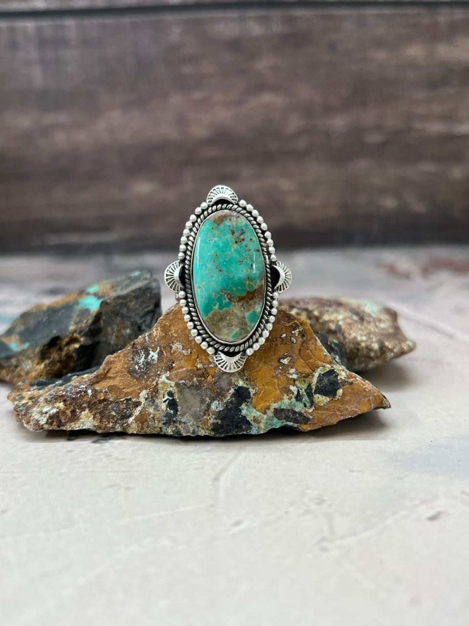 Handmade Sterling Silver Mantis Turquoise Adjustable Ring "Signed Nizhoni" Nizhoni Traders LLC