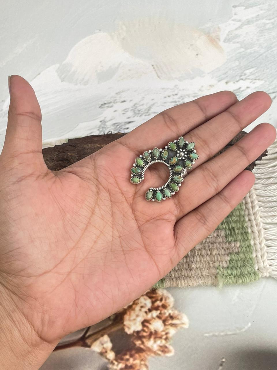 Handmade Sterling Silver Kingman Turquoise Naja Adjustable Ring "Signed Nizhoni" Nizhoni Traders LLC