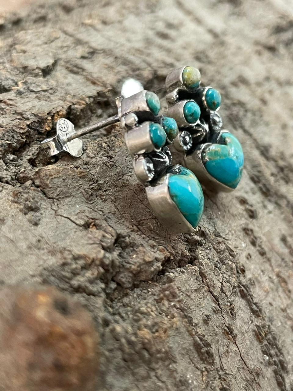 "Heart Collection" Handmade Sterling Silver Kingman Turquoise Post Studs Earrings "Signed Nizhoni" Nizhoni Traders LLC