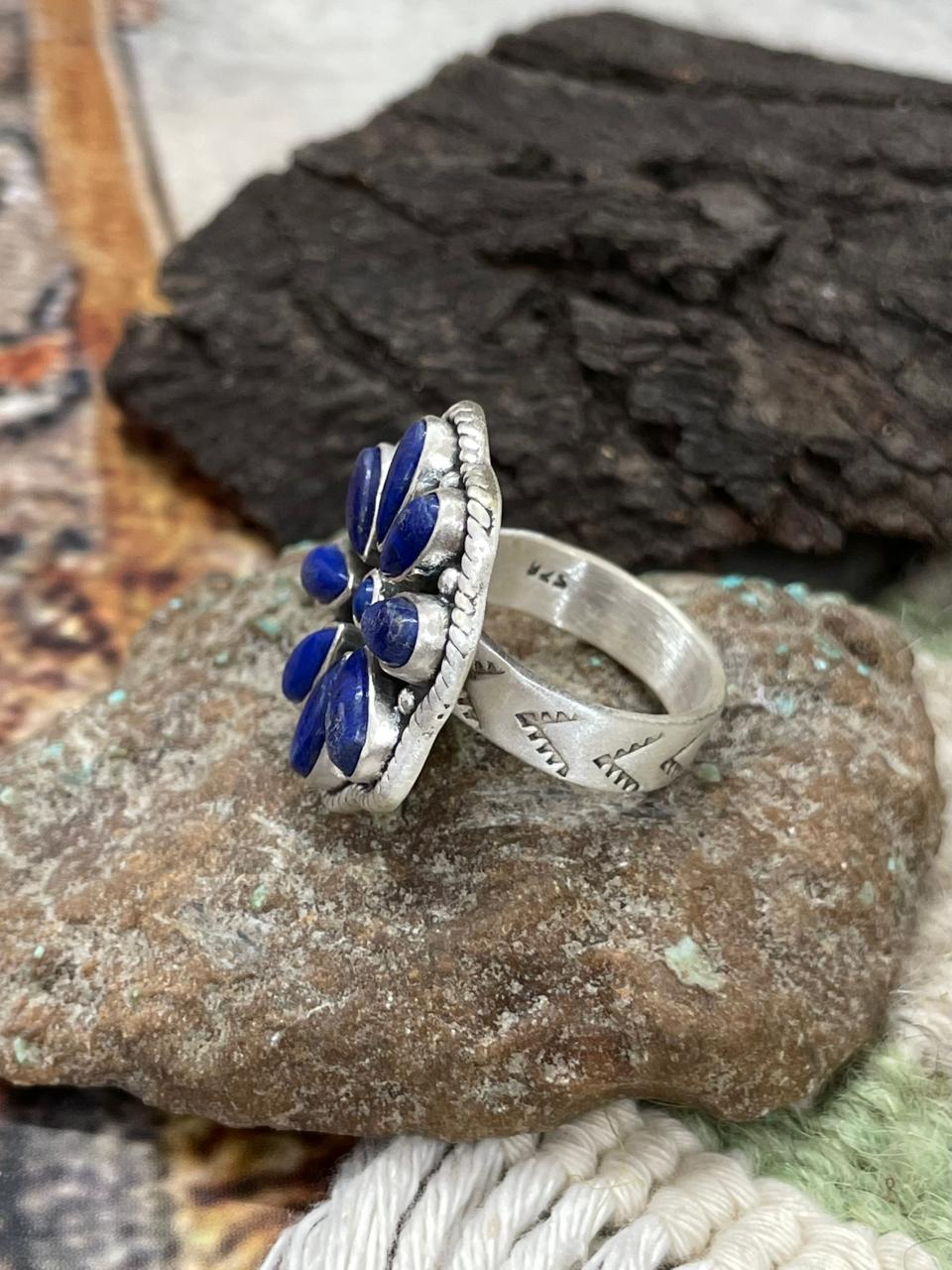 Handmade Sterling Silver Lapis Adjustable Ring "Signed Nizhoni" Nizhoni Traders LLC