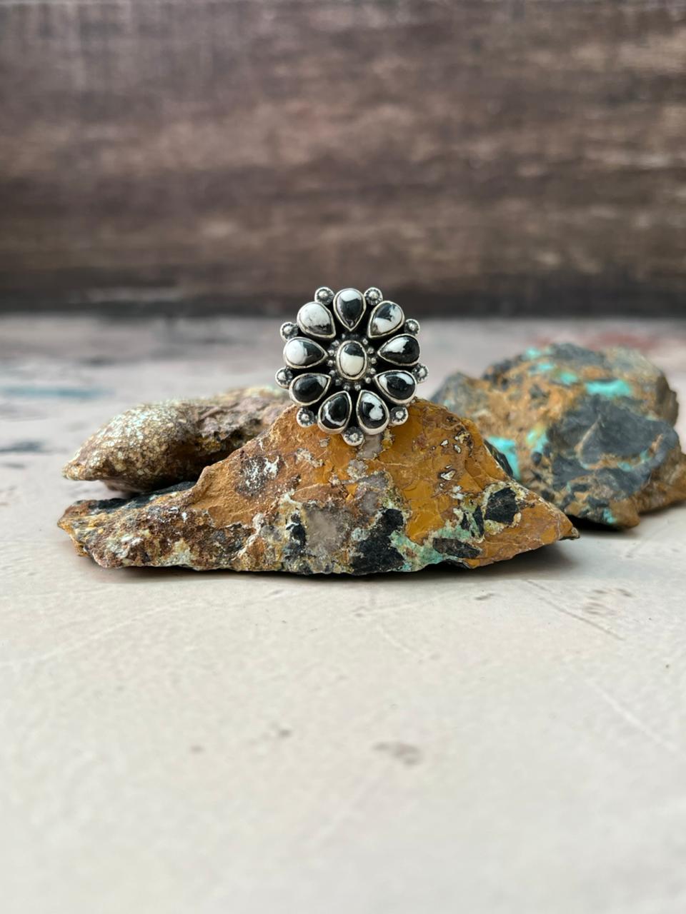 Handmade Sterling Silver White Buffalo Turquoise Adjustable Ring "Signed Nizhoni" Nizhoni Traders LLC