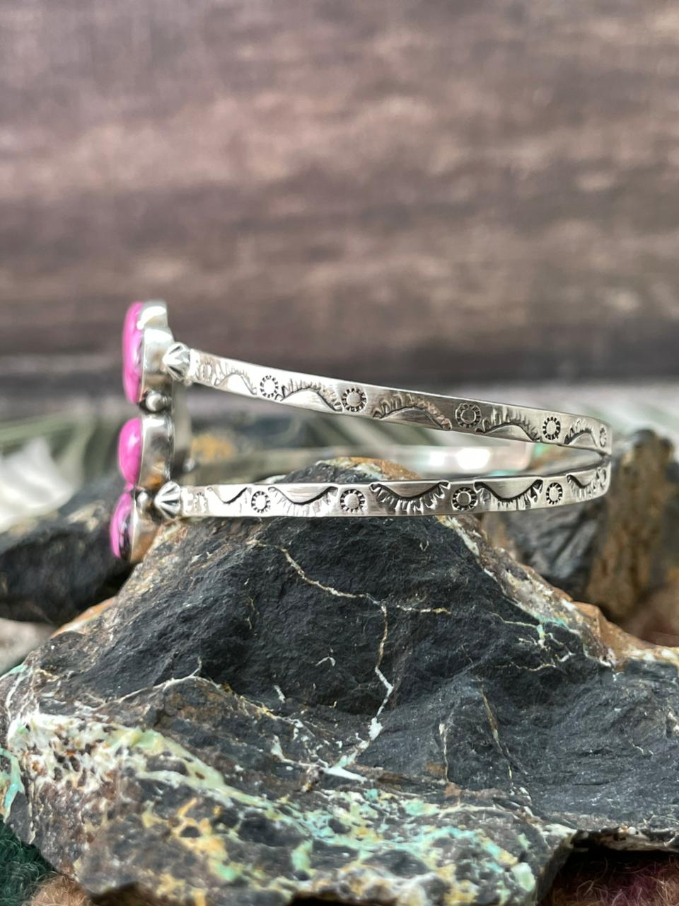 Handmade Sterling Silver Cherry Blossom Naja Cuff Bracelet "Signed Nizhoni" Nizhoni Traders LLC