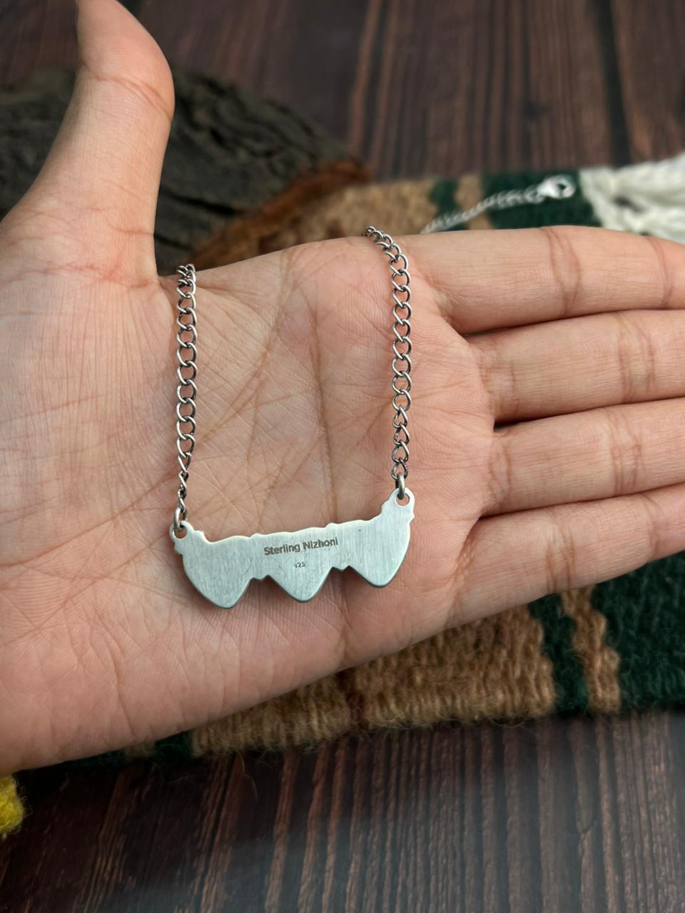 "Heart Collection" Handmade Sterling Silver Kingman Turquoise Necklace "Signed Nizhoni" Nizhoni Traders LLC