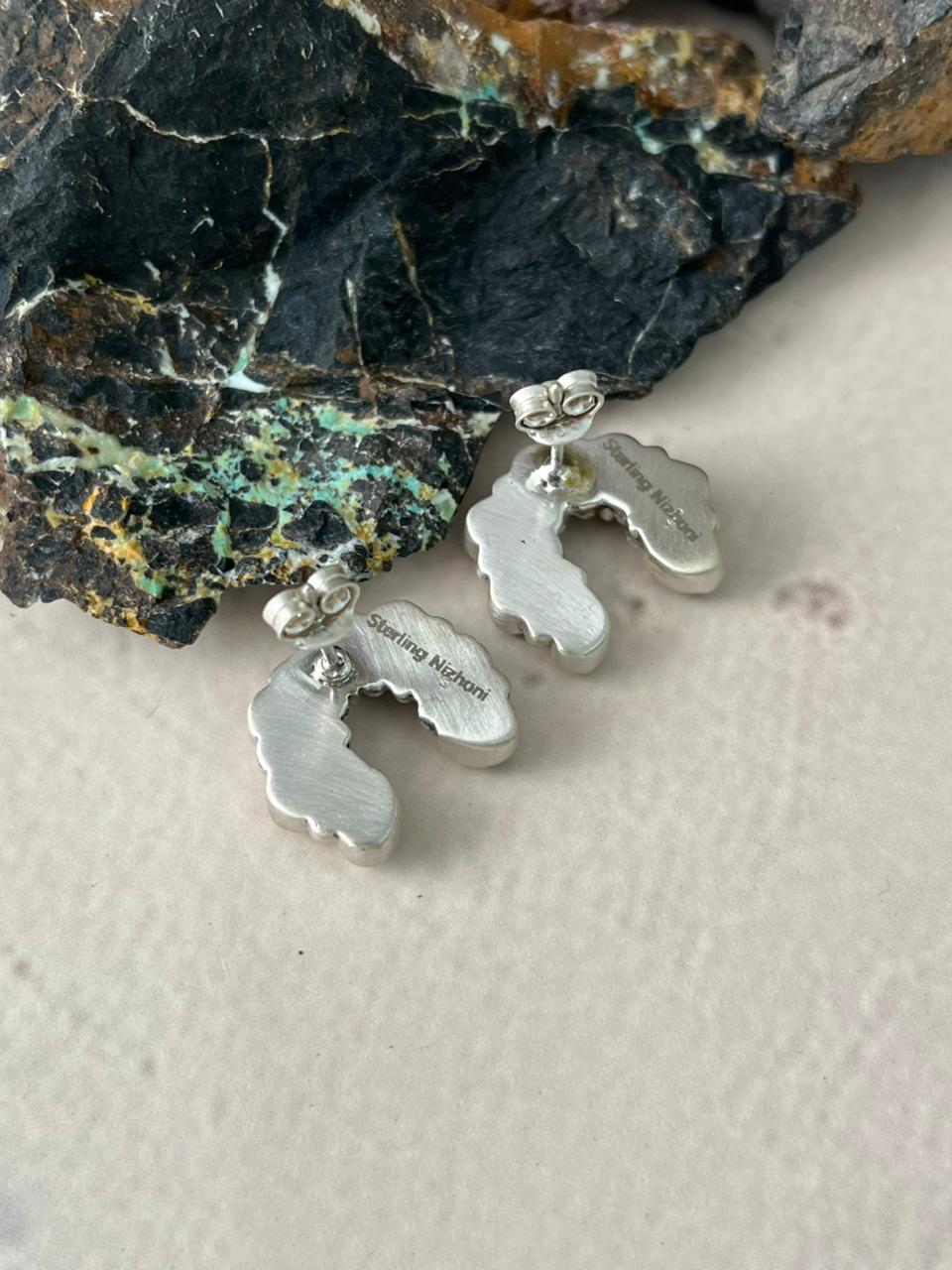Handmade Sterling Silver Wildhorse Magnesite Post Earrings "Signed Nizhoni" Nizhoni Traders LLC