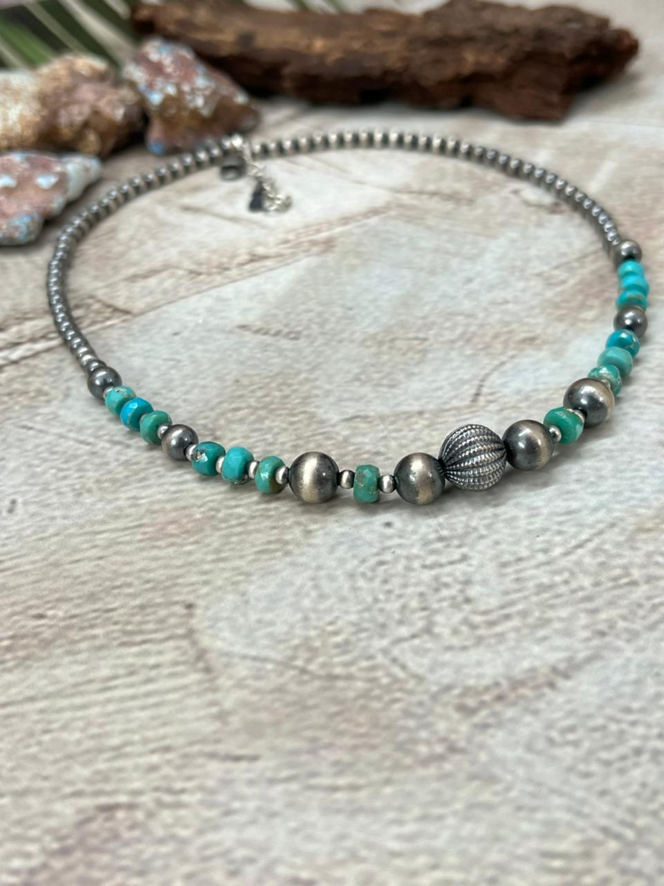 Handmade Sterling Silver with Kingman Turquoise Necklace with Signed Nizhoni Nizhoni Traders LLC