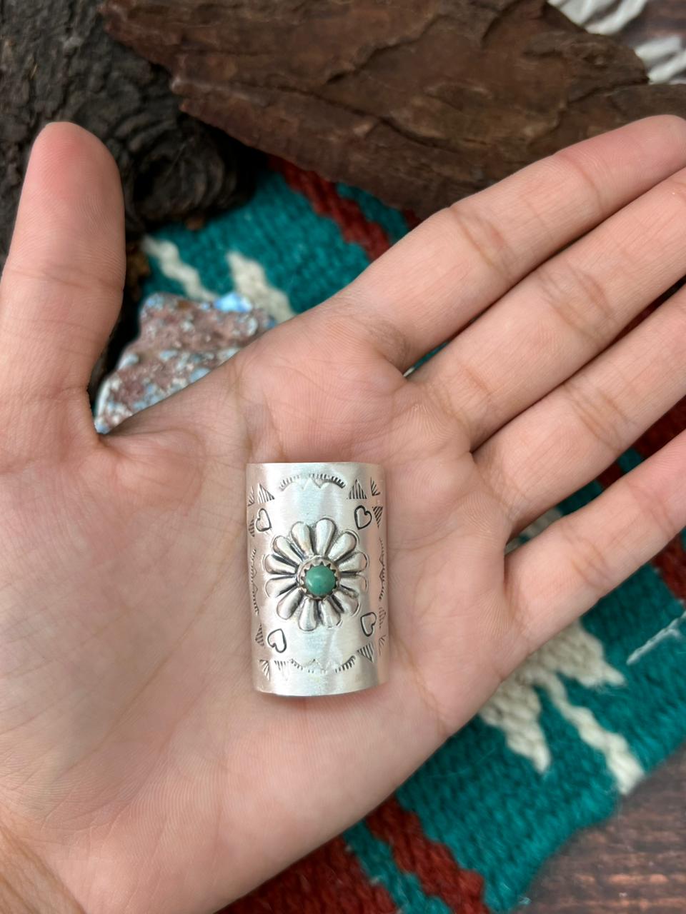 Handmade Sterling Silver Kingman Turquoise Hair Pin "Stamped Nizhoni" Nizhoni Traders LLC