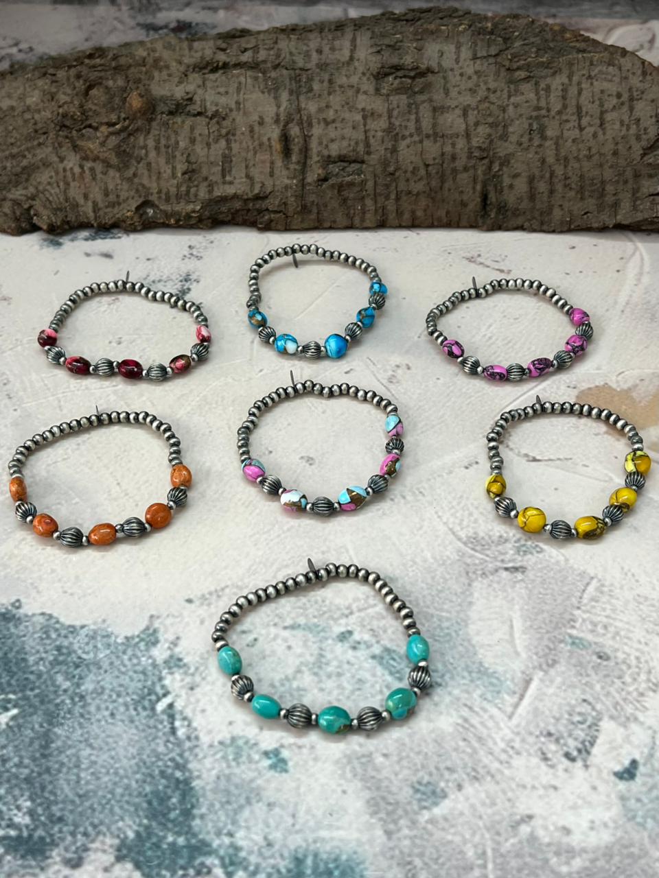 Handmade Sterling Silver Multi Stone Beaded Bracelet Nizhoni Traders LLC