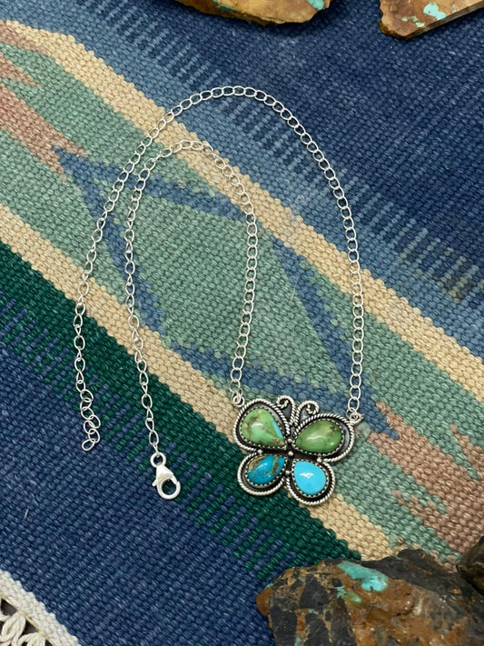 Handmade Sterling Silver Sonoran with White Water Turquoise Necklace "Signed Nizhoni" Nizhoni Traders LLC