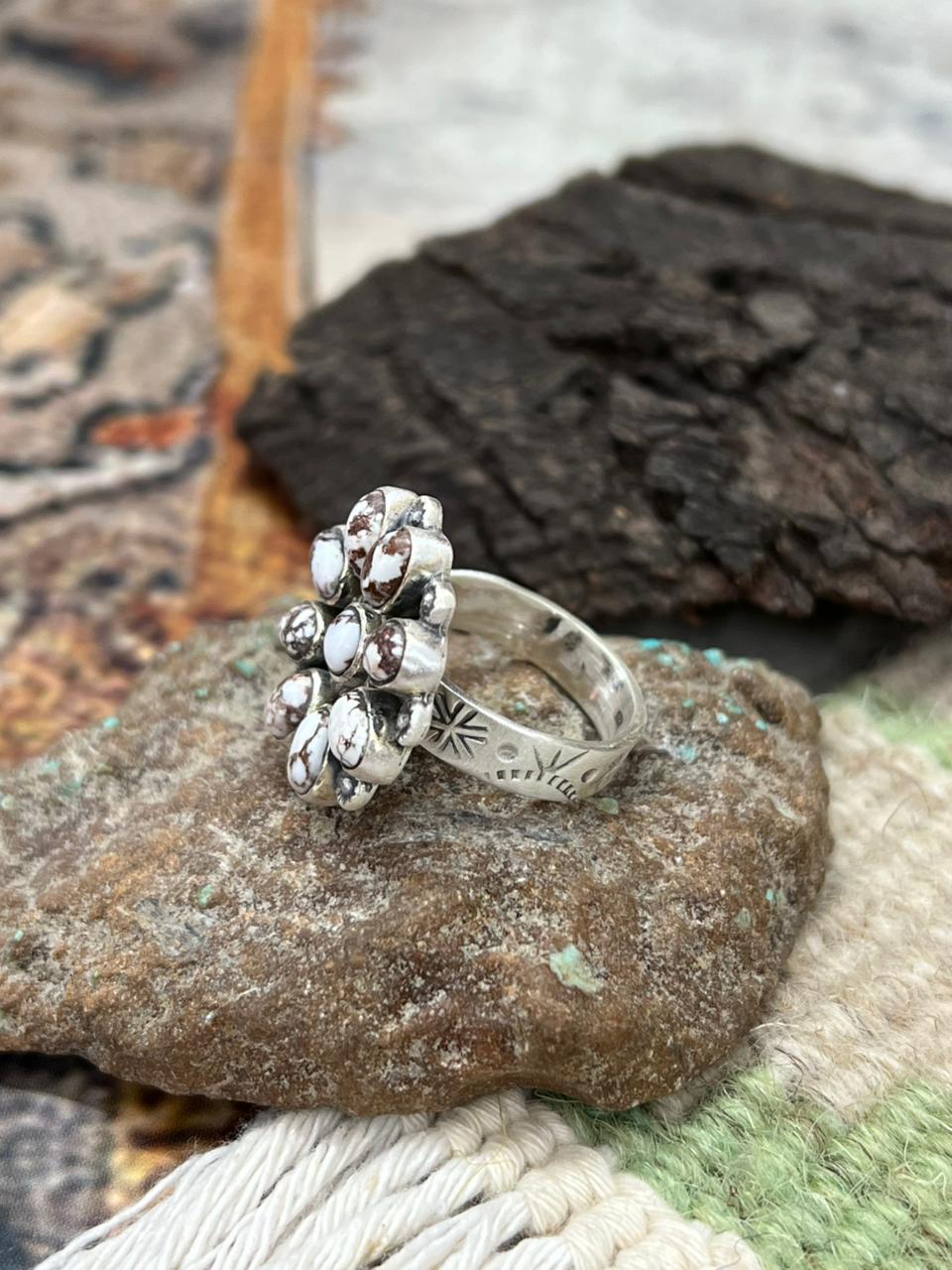 Handmade Sterling Silver Wildhorse Magnesite Adjustable Ring "Signed Nizhoni" Nizhoni Traders LLC