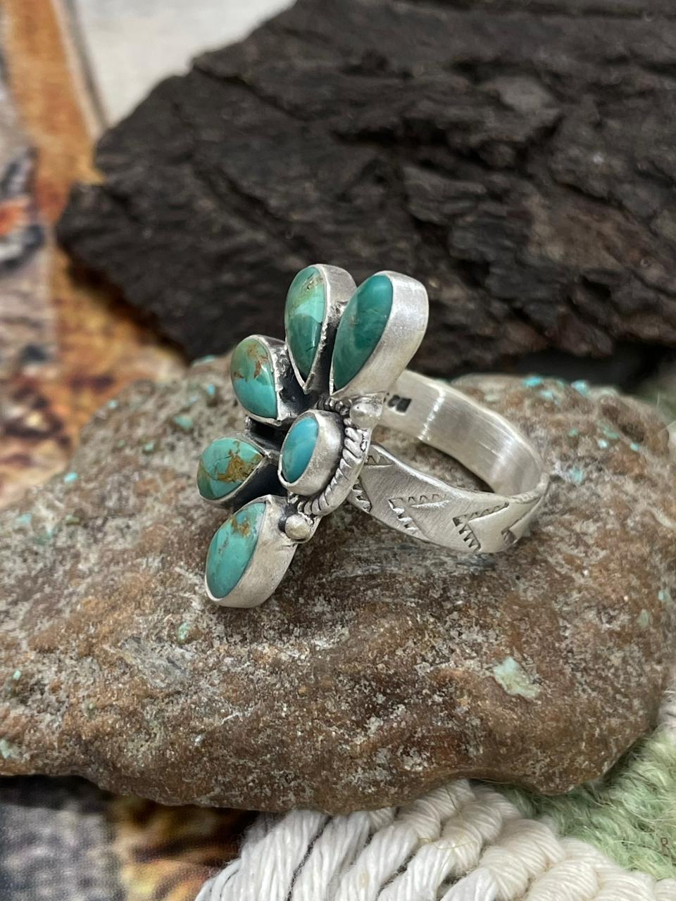 Handmade Sterling Silver Kingman Turquoise Adjustable "Signed Nizhoni" Nizhoni Traders LLC