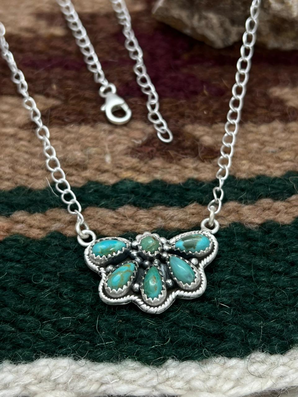 Handmade Sterling Silver Kingman Turquoise Necklace "Signed Nizhoni" Nizhoni Traders LLC