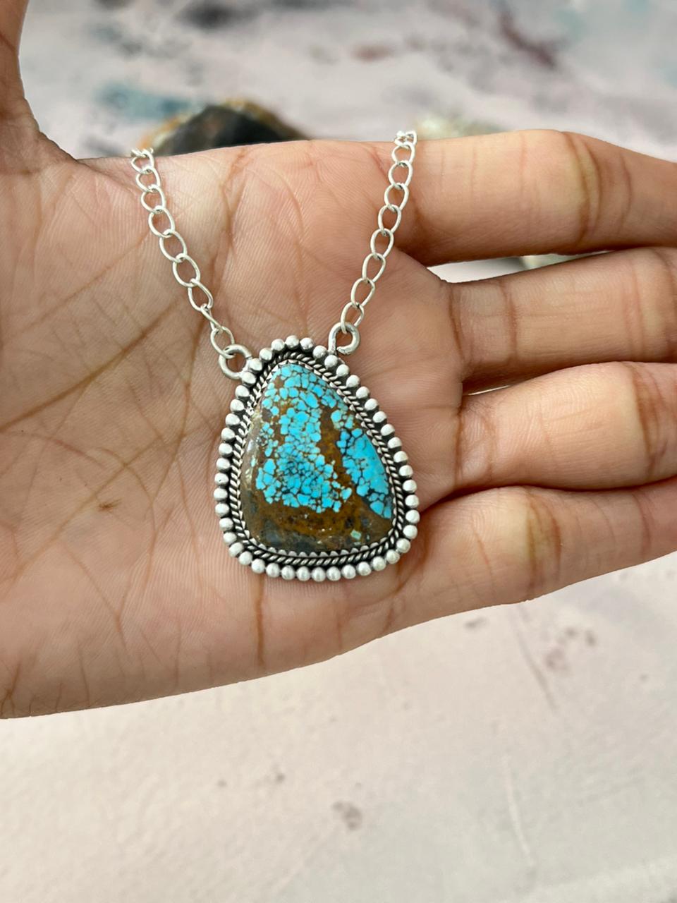 Handmade Sterling Silver Number 8 Turquoise Necklace "Signed Nizhoni" (5) Nizhoni Traders LLC