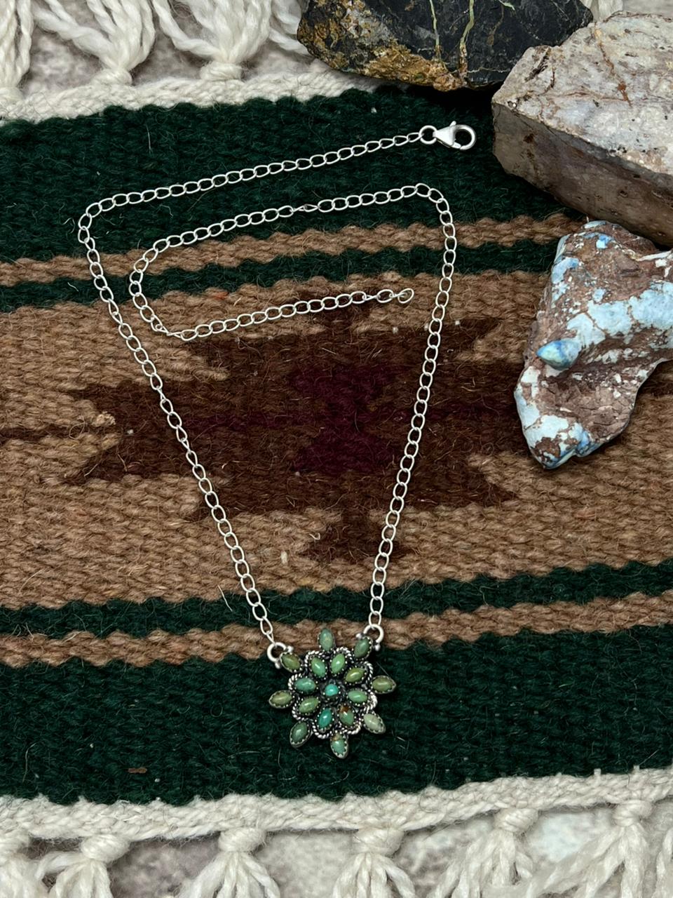 Handmade Sterling Silver Kingman Turquoise Necklace "Signed Nizhoni" Nizhoni Traders LLC