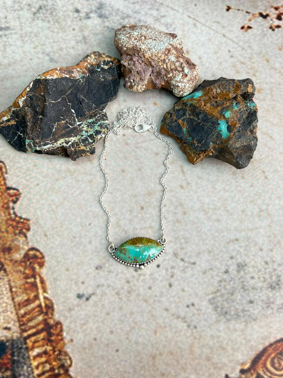 Handmade Sterling Silver Mantis Turquoise Necklace "Signed Nizhoni" Nizhoni Traders LLC
