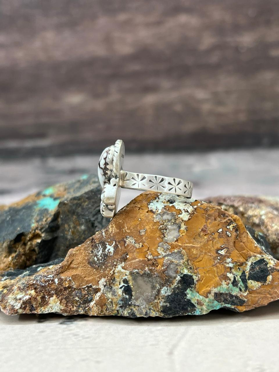 Handmade Sterling Silver Wildhorse Magnesite Adjustable Ring "Signed Nizhoni" Nizhoni Traders LLC