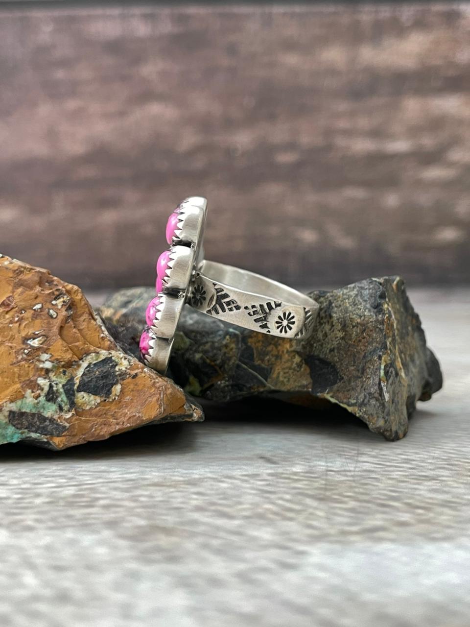 Handmade Sterling Silver Cherry Blossom Adjustable Ring "Signed Nizhoni" Nizhoni Traders LLC