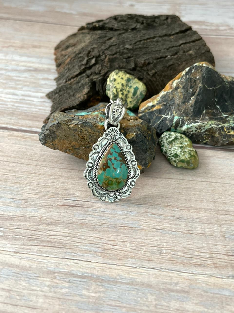 Handmade Sterling Silver Mantis Turquoise Pendant " Signed Nizhoni" Nizhoni Traders LLC