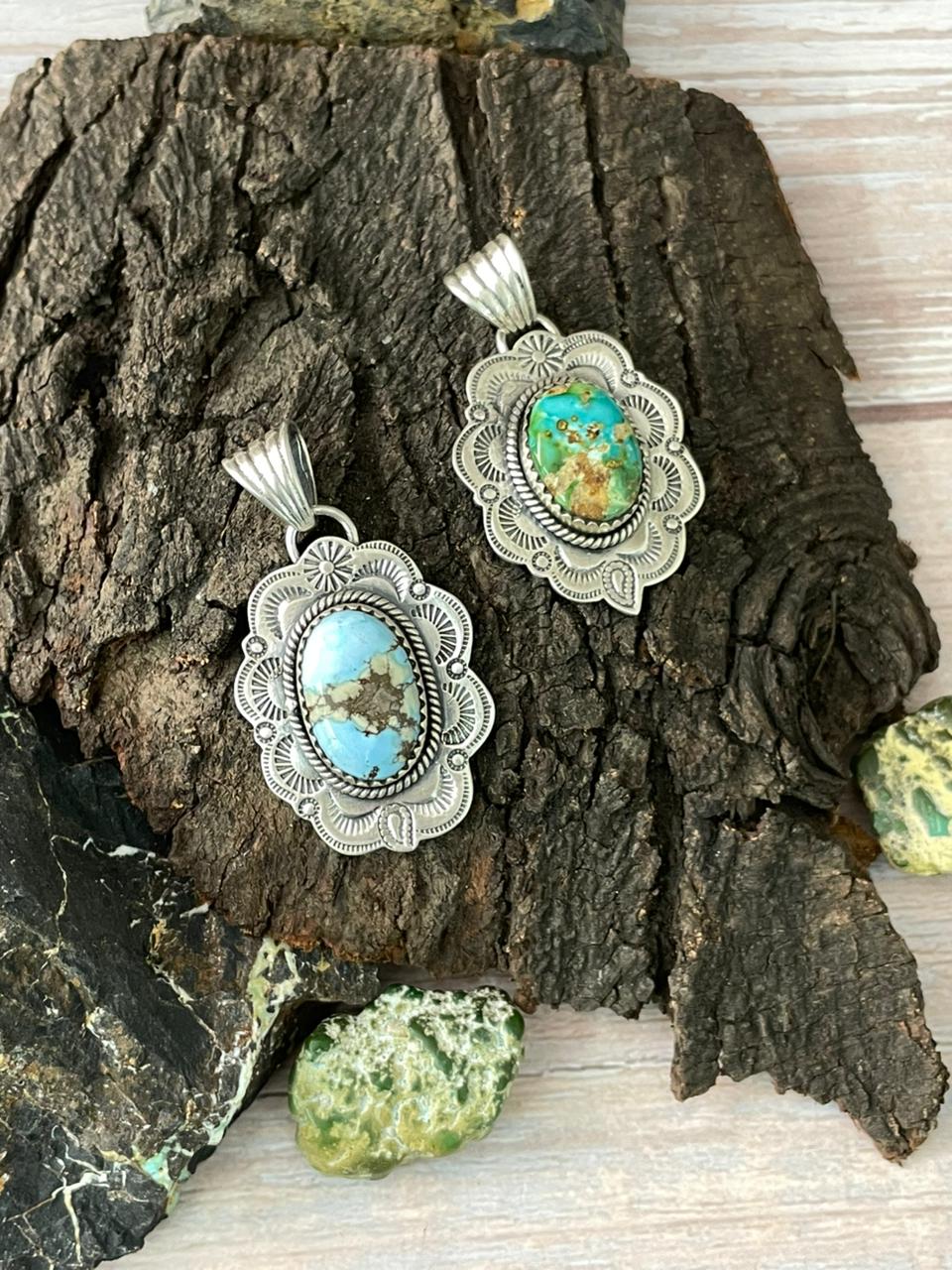 Handmade Sterling Silver Sonoran Mountain Turquoise, Golden Hills Turquoise Pendant " Signed Nizhoni" Nizhoni Traders LLC