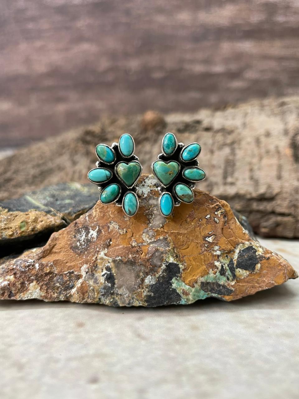 "Heart Collection" Handmade Sterling Silver Kingman Turquoise Adjustable Ring "Signed Nizhoni" Nizhoni Traders LLC