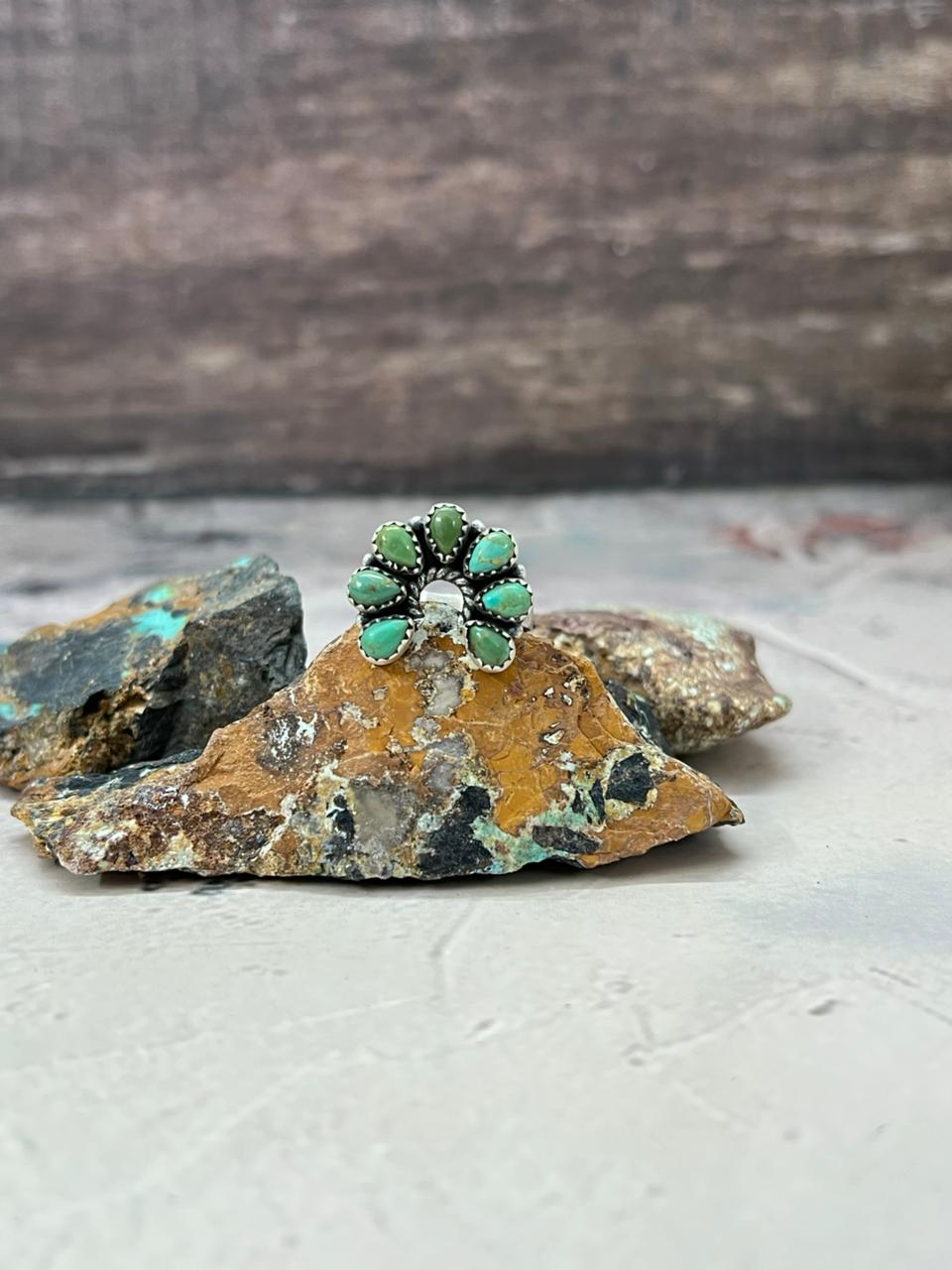 Handmade Sterling Silver Kingman Turquoise Naja Ring Adjustable "Signed Nizhoni" Nizhoni Traders LLC