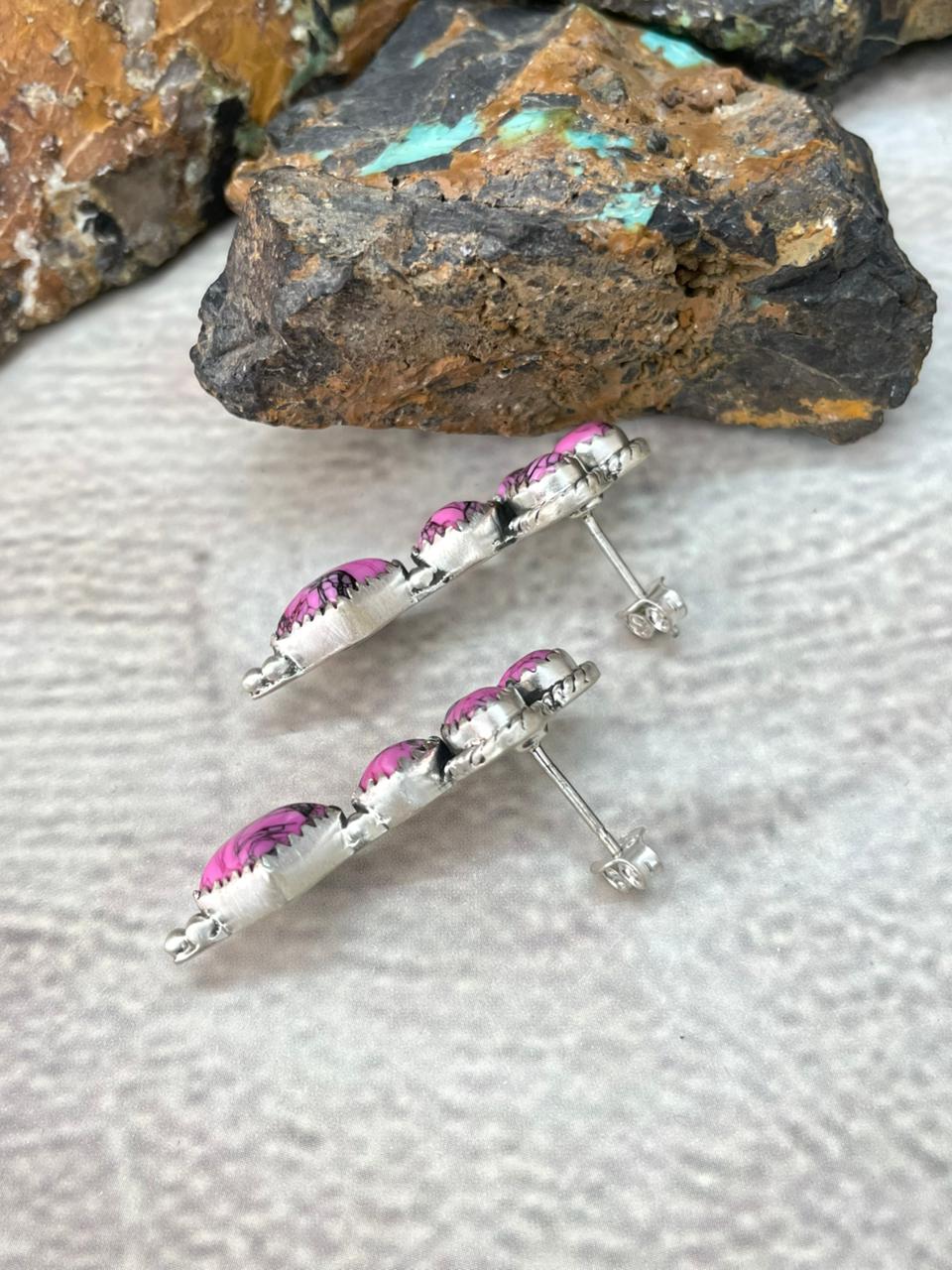 Handmade Sterling Silver Cherry Blossom Post Earrings "Signed Nizhoni" Nizhoni Traders LLC