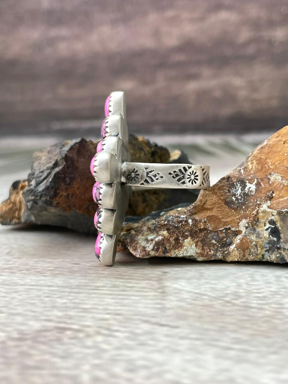 Handmade Sterling Silver Cherry Blossom Adjustable Ring "Signed Nizhoni" Nizhoni Traders LLC