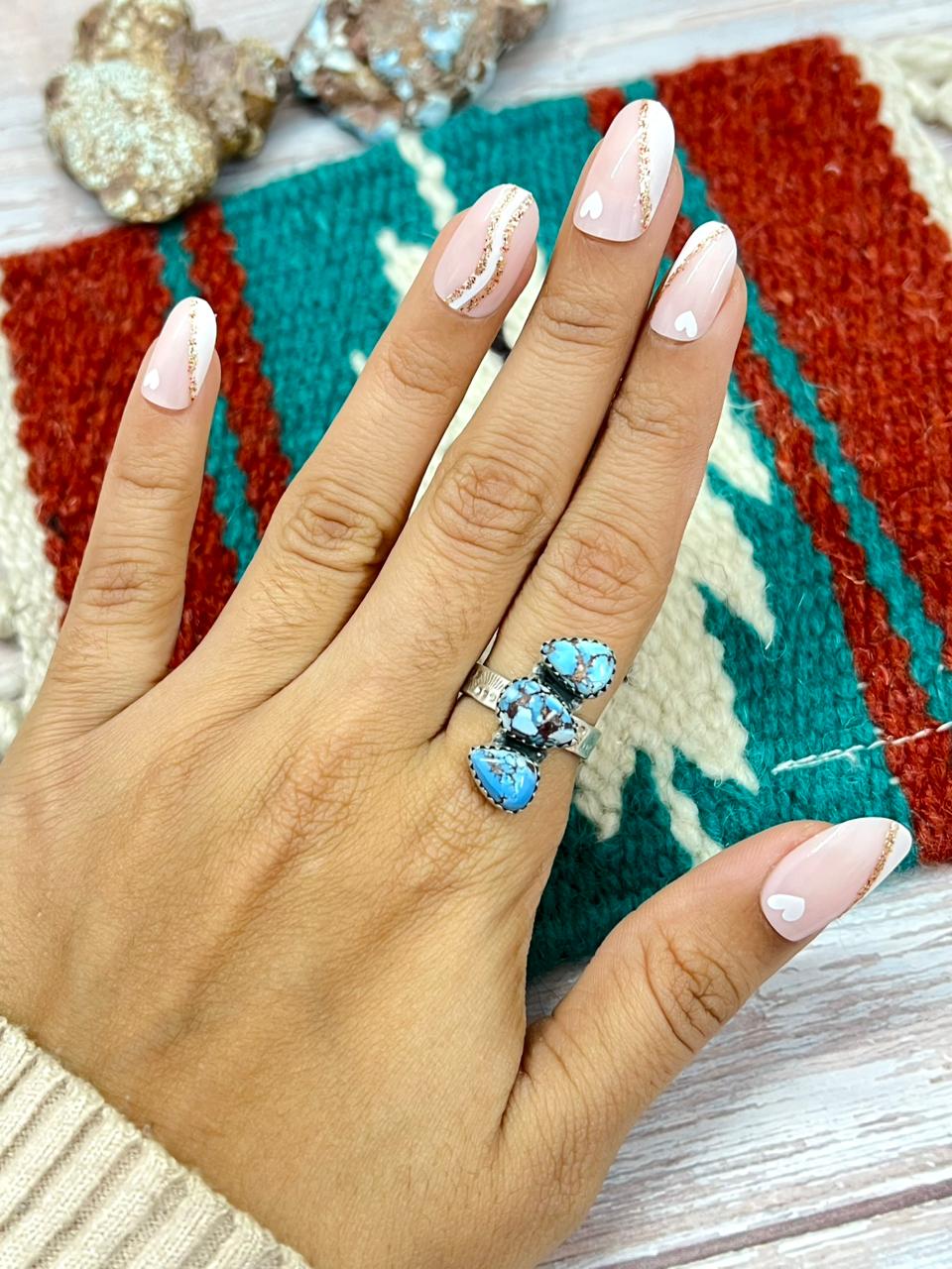 Handmade Sterling Silver Golden Hills Turquoise Adjustable Ring "Signed Nizhoni" Nizhoni Traders LLC