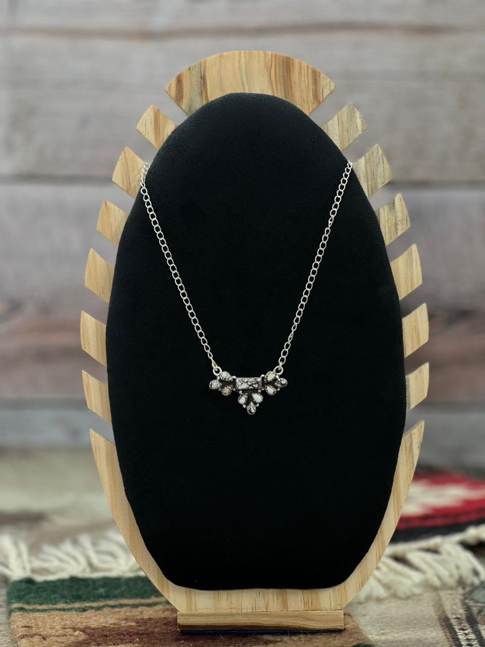 Handmade Sterling Silver Wild Horse Magnesite Necklace "Signed Nizhoni" Nizhoni Traders LLC