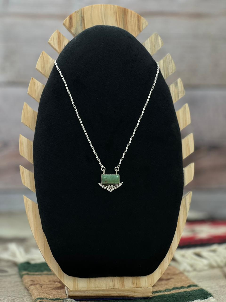 Handmade Sterling Silver Old Stock Royston Turquoise Bar Necklace "Signed Nizhoni" Nizhoni Traders LLC