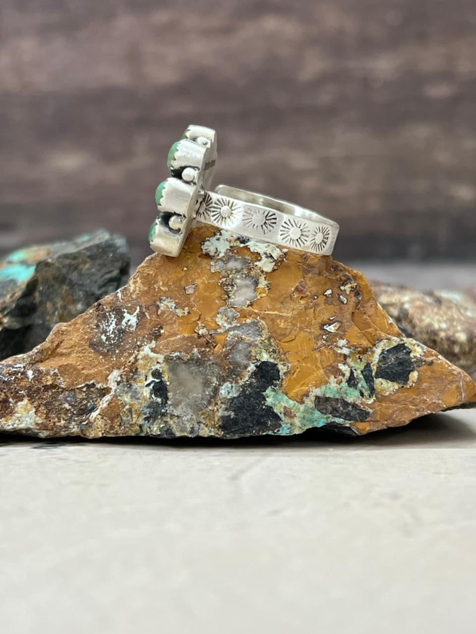 Handmade Sterling Silver Kingman Turquoise Naja Ring Adjustable "Signed Nizhoni" Nizhoni Traders LLC