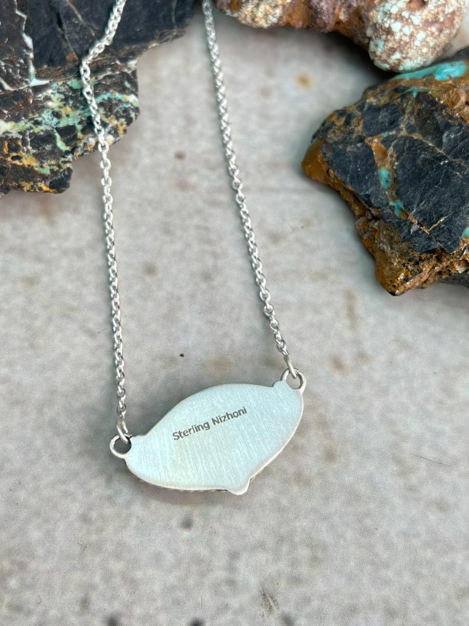 Handmade Sterling Silver Mantis Turquoise Necklace "Signed Nizhoni" Nizhoni Traders LLC