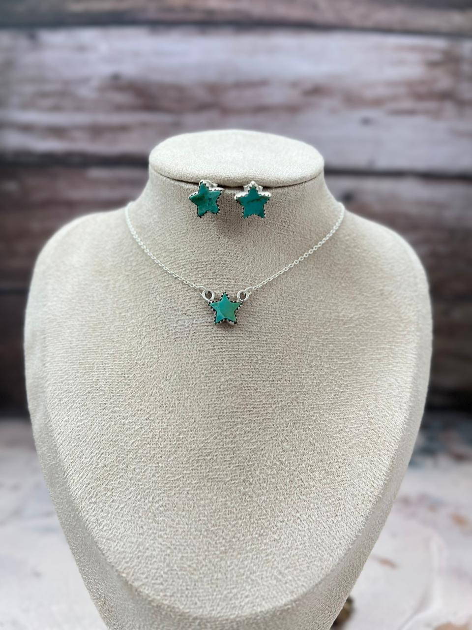 Handmade Sterling Silver Kingman Turquoise Necklace Earrings Set "Signed Nizhoni" Nizhoni Traders LLC