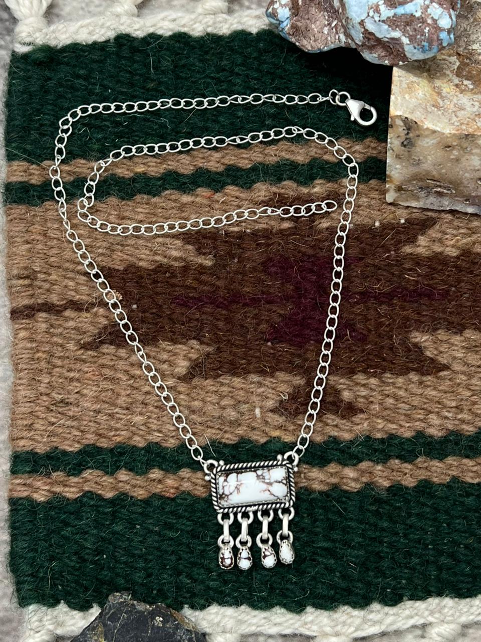 Handmade Sterling Silver Wild Horse Magnesite Necklace "Signed Nizhoni" Nizhoni Traders LLC