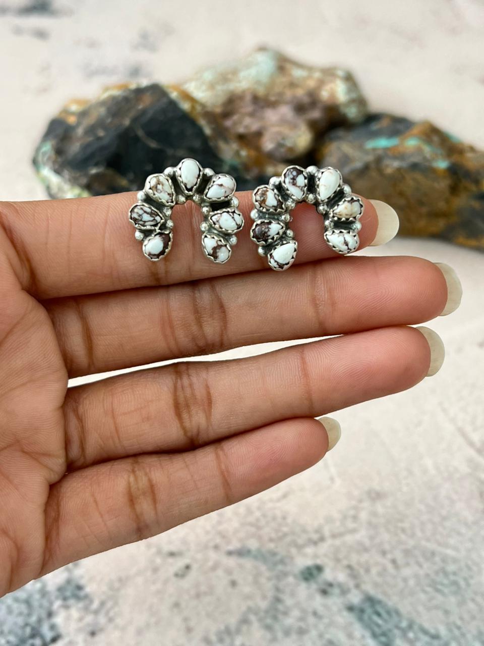 Handmade Sterling Silver Wildhorse Magnesite Post Earrings "Signed Nizhoni" Nizhoni Traders LLC