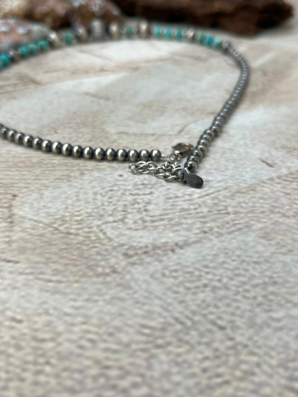 Handmade Sterling Silver with Kingman Turquoise Necklace with Signed Nizhoni Nizhoni Traders LLC