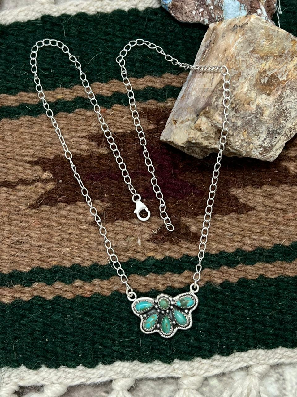 Handmade Sterling Silver Kingman Turquoise Necklace "Signed Nizhoni" Nizhoni Traders LLC
