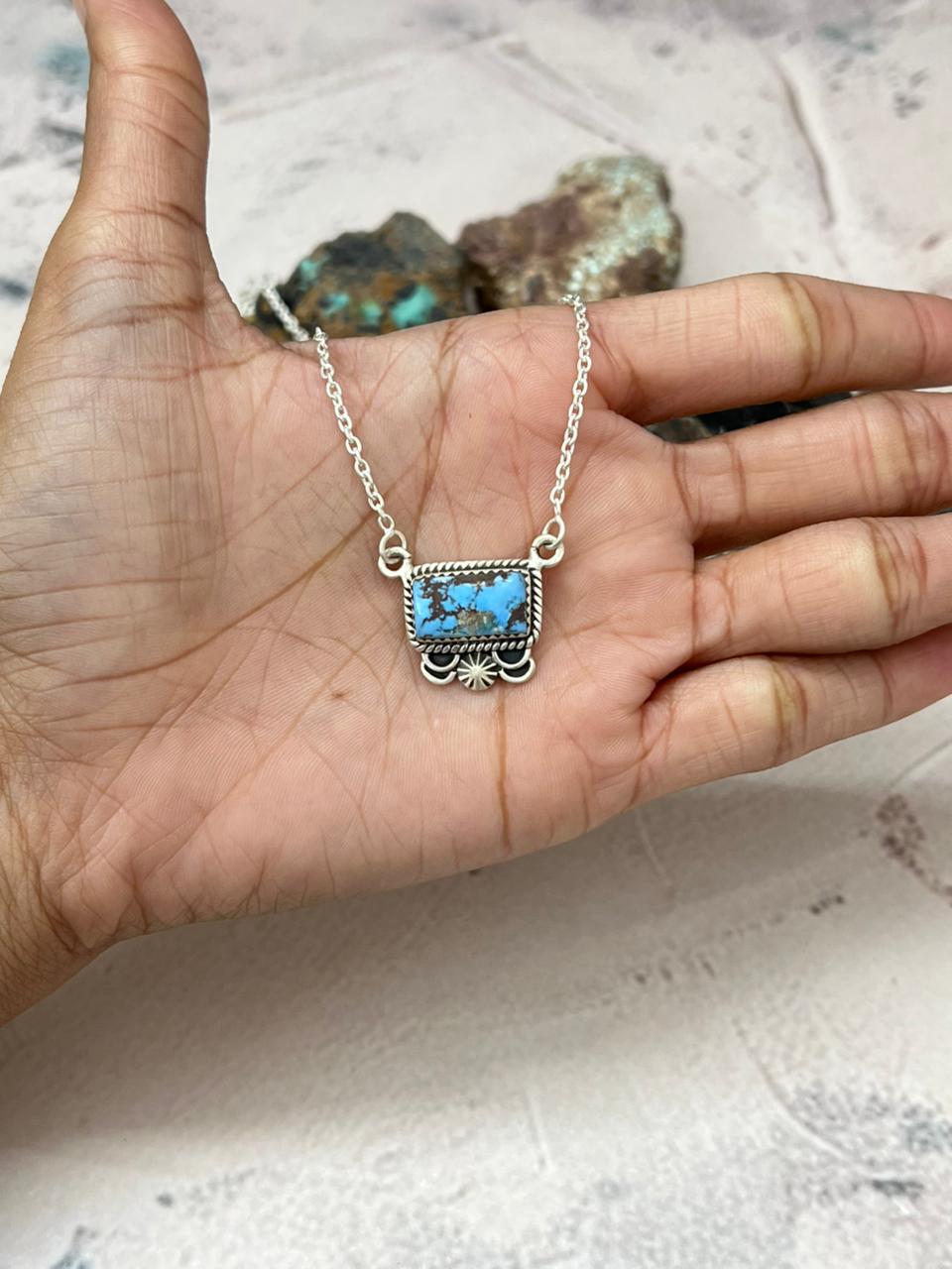 Handmade Sterling Silver Golden Hills Turquoise Necklace "Signed Nizhoni" Nizhoni Traders LLC