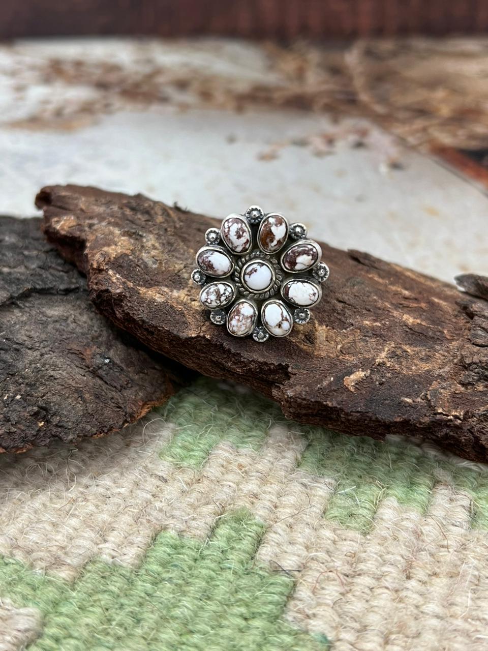 Handmade Sterling Silver Wildhorse Magnesite Adjustable Ring "Signed Nizhoni" Nizhoni Traders LLC