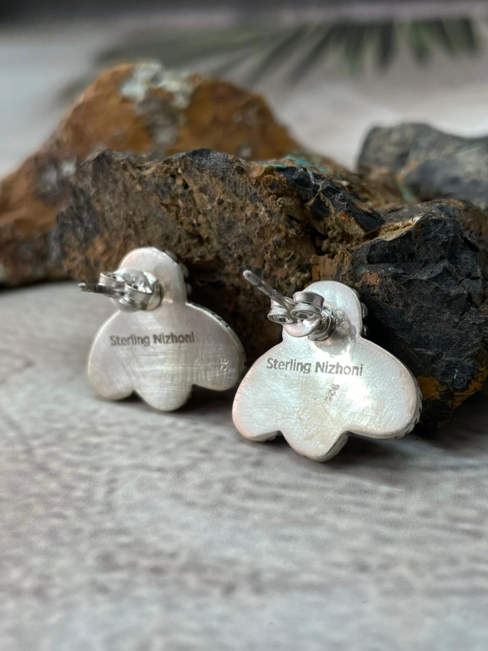 Handmade Sterling Silver Cherry Blossom Post Studs Earrings "Signed Nizhoni" Nizhoni Traders LLC